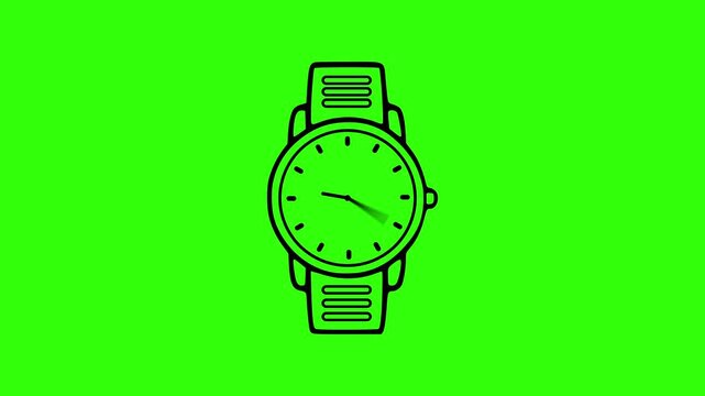 Animated wristwatch outline icon animation on green screen