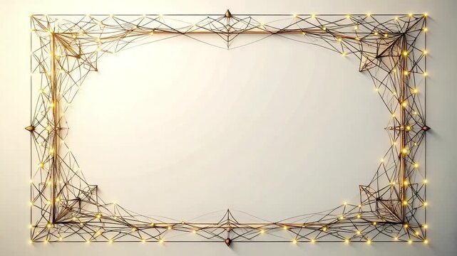 A rectangular frame of interconnected lines and lights on a neutral backdrop