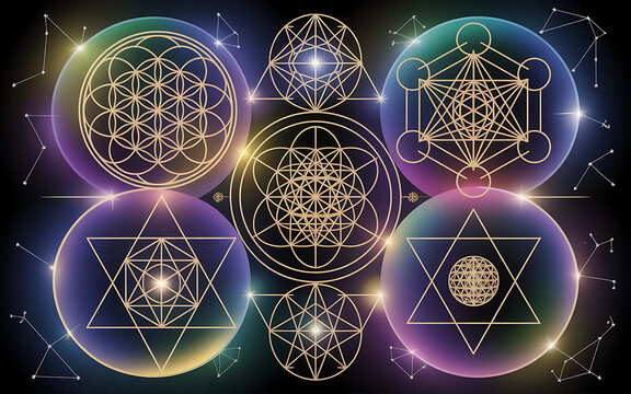 Sacred Geometry Symbols and Cosmic Background geometric symbols