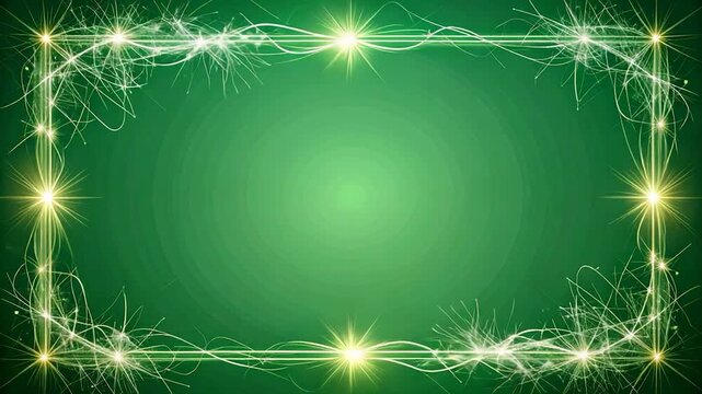 Glowing green background with a light-emitting frame and central bright core