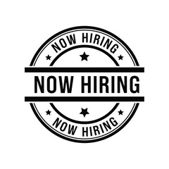 Obraz premium A circular black and white sign boldly announces now hiring with repeating text and star accents high quality professional