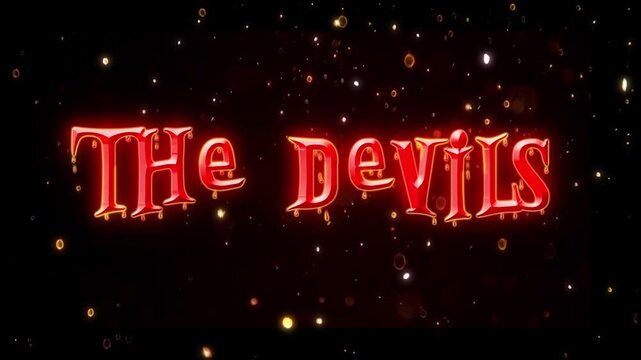 Red bloody The Devils animation text on sparkling golden background