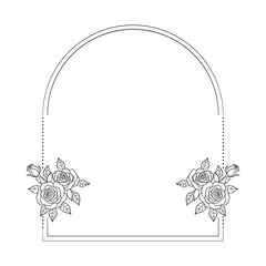 Elegancka ramka w kształcie łuku z bukietami róż, wektorowy line art, zaproszenie ślubne © Monika