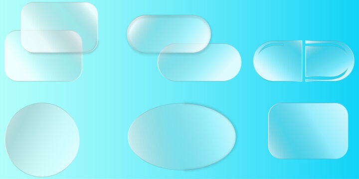Modern Glassmorphism UI Elements with Frosted Glass Shapes on Light Blue Gradient Background
