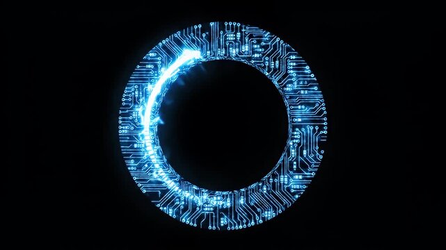 Futuristic circuit board ring with glowing blue progress