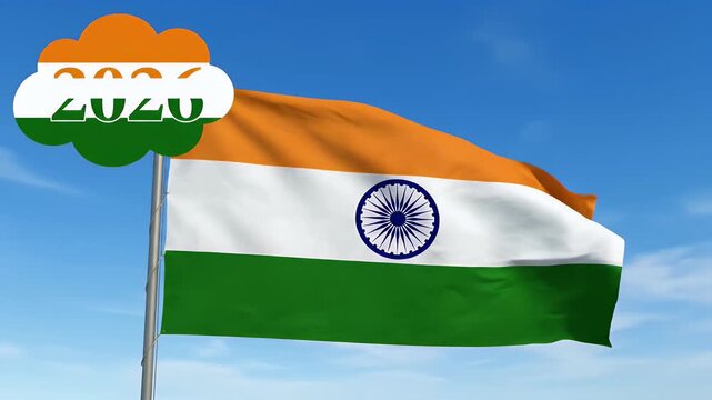 Indian flag waving proudly against a clear blue sky