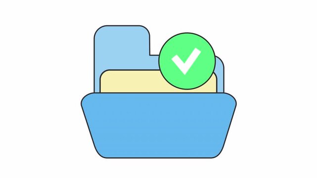Verified folder icon in an alpha channel. Approved document in the folder concept. File validation and approval symbol in a cartoon animation. Secure file storage with a checkmark sign.