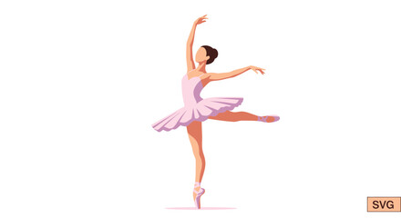 Ballerina Dancing Gracefully in Pink Tutu on White Background - Vector Art © lobes