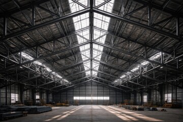 Obraz premium Industrial Warehouse Interior with Metal Structure.