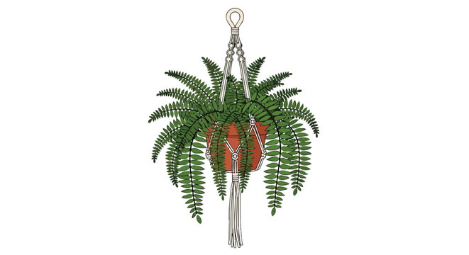 Hanging Fern Plant in Macrame Pot Holder Illustration