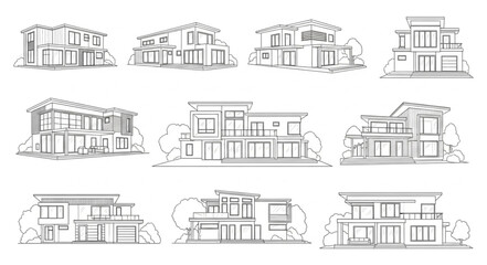 Naklejka premium Modern house architectural line drawings.