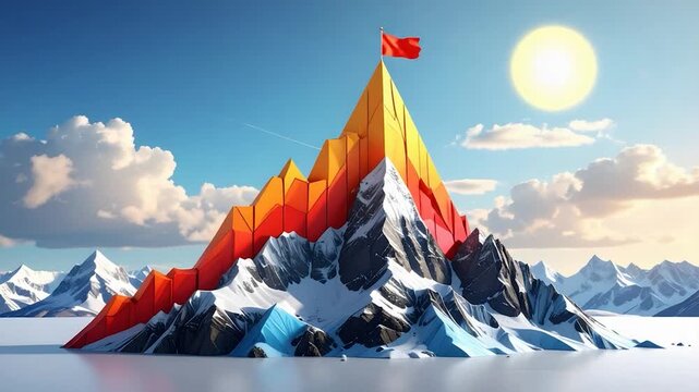 An abstract mountain with a flag at the peak, representing success