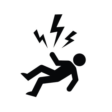 A simple black silhouette depicts a person struck by lightning falling to the ground high quality professional