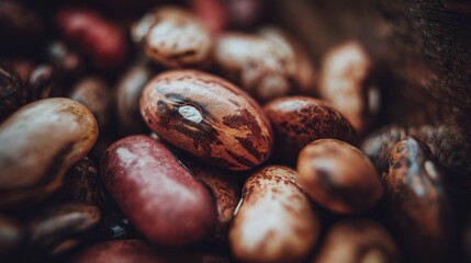 Fototapeta premium Variety of Colorful Beans Displayed on Wooden Surface