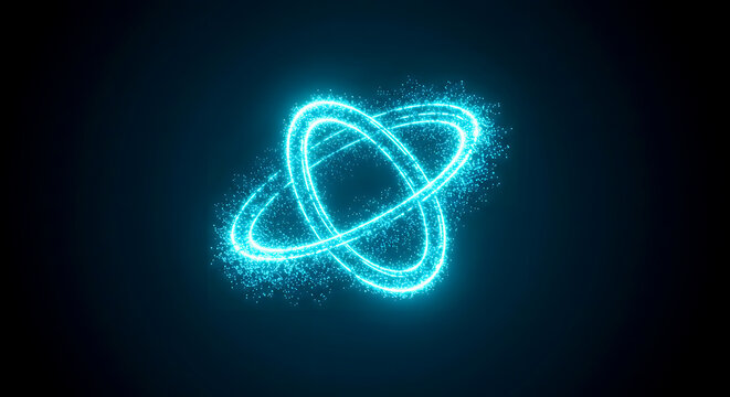 Dynamic Abstract Blue Particle Rings Intertwined in a Vibrant Glowing Energy Field, Representing Innovation and Modern Digital Connectivity