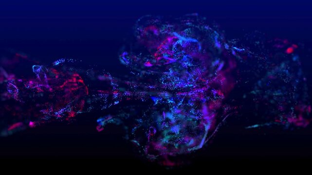 An abstract digital rendering showcases a vibrant explosion of blue and magenta particles against a dark background high quality