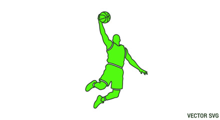 Basketball Player Dunking Silhouette, Dynamic Sports Action Illustration © mus