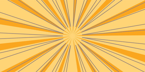 Obraz premium Orange stripes burst lines background. Sun ray light. Radiate sunlight. Vintage stripes halftone radial wallpaper for poster, banner.Circus background of spiral yellow orange rays vector.