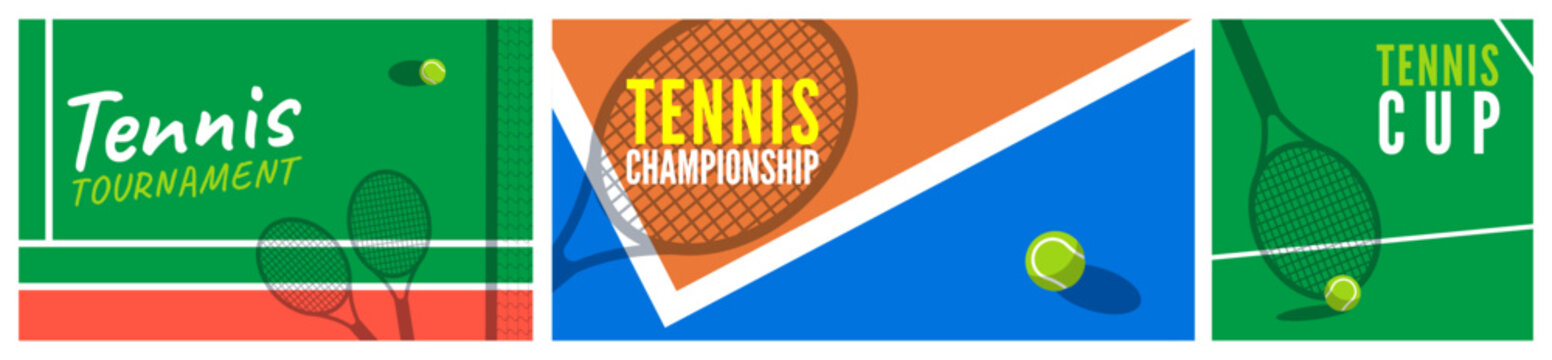 tennis championship tournament cup banners set vector illustration