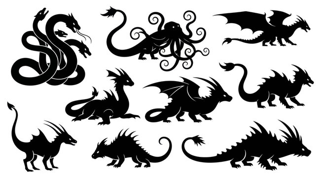 Mythical Creatures Silhouette Collection: Dragons, Hydra, Kraken