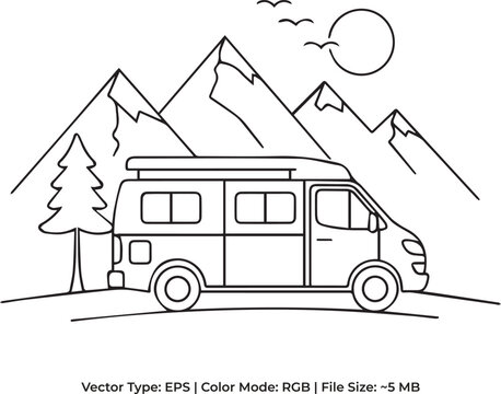 Camper Van Life Minimalist Road Trip Doodle