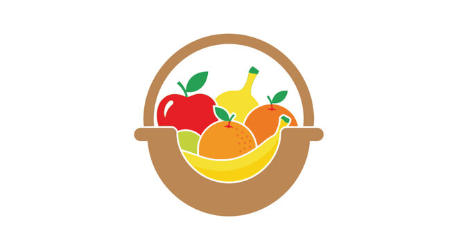 Colorful fruit basket illustration on white background vector design
