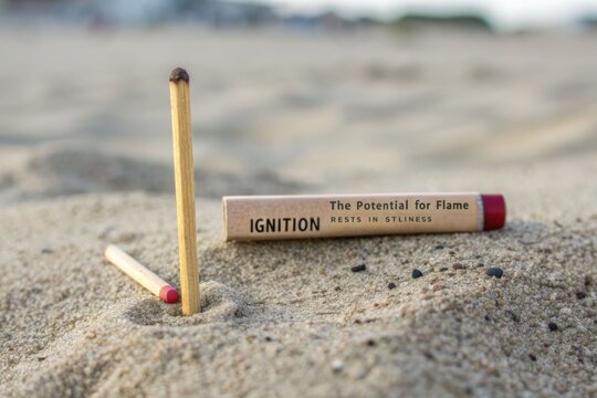 Ignition Matchbox with Fire Starter on Sand