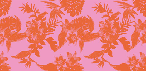 Seamless Pattern Design. Tropical Summer Print patterns. Vintage Summer Prints. Botanical Flowers Graphic for fabric background. women's, men's girl's clothing design.  Tee Shirt Design Graphic's. © sumonsharif