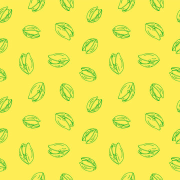 doodle pistachio pattern background for packaging. pistachio seed Seamless pattern Hand drawn sketch. Pistachio nuts pattern background. Vector doodle pistachio nuts seamless pattern background.