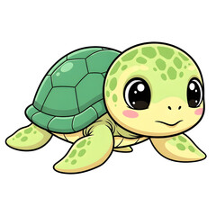 Obraz premium adorable cartoon baby sea turtle with green patterned shell and big innocent eyes