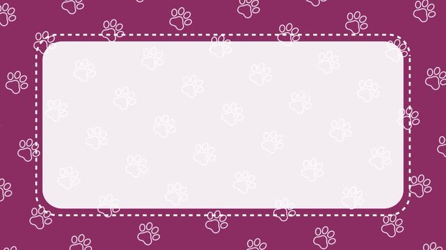 Cute White Dog Paw Print Pattern on Pink Background Loop Animation with copy space
