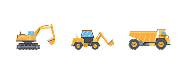 Mining Company with Heavy Yellow Dumper Trucks for Coal Mine Industrial Process or Transportation © kliwir art