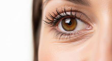 Fototapeta premium A close-up of a woman's eye with long eyelashes on transparent background