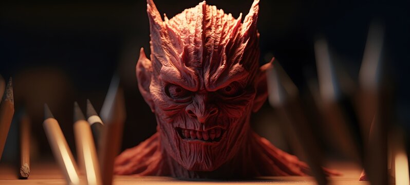 devil shaped matchstick carving,generative AI