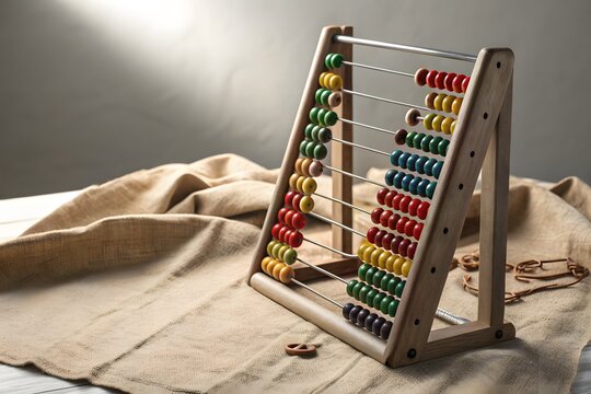Colorful Wooden Abacus with Beads on Fabric Surface