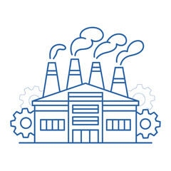 Naklejka premium Industrial factory building with smokestacks and gears industrial complex