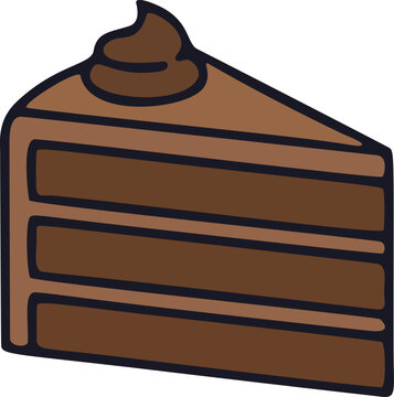 Chocolate Cake Slice Icon &ndash; Cute Rich Dessert Illustration for Bakery Menu and UI Design