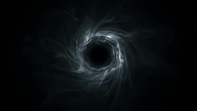 A swirling vortex of smoke and light pulls into a dark abyss. This cosmic phenomenon evokes mystery and the unknown.