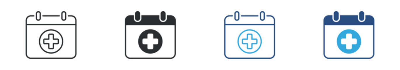 Obraz premium Medical Appointment Icon Set, Healthcare Calendar and Doctor Schedule Symbols, Hospital Booking and Checkup Concept Icons, Vector Illustration