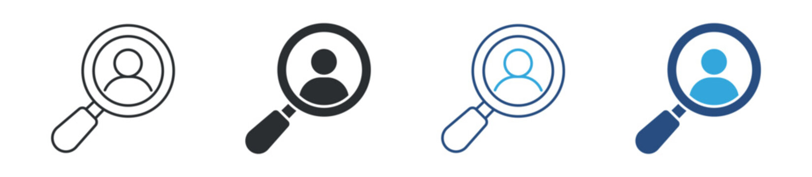 Search employee Icon Set, People Finder and Profile Lookup Symbols, Human Resource and Recruitment Concept Icons, Vector Illustration