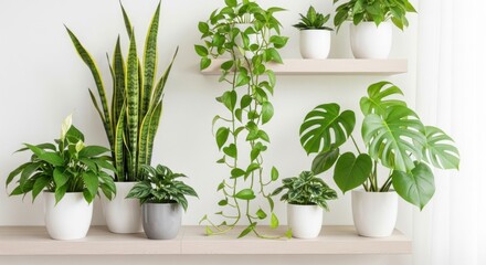 Fototapeta premium Collection of Potted Green Houseplants on White Background