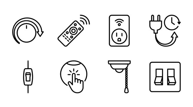 Set of electrical icons dimmers remote control outlets switches and timers