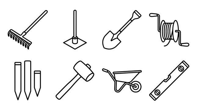 Set of gardening tools isolated on white background with copy space