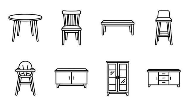 Set of simple line art icons illustrating various electrical devices