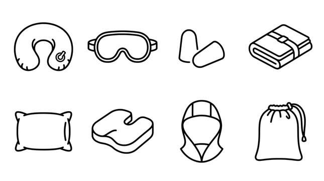 Travel essentials collection of neck pillows masks earplugs and more
