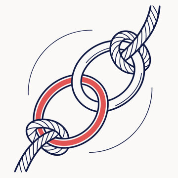 Interlocking rings with rope knot detail