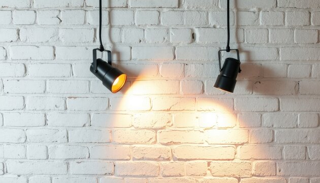 Illuminated Brick Wall with Adjustable Track Lights Perfect for Stage, Studio, or Event Ambiance