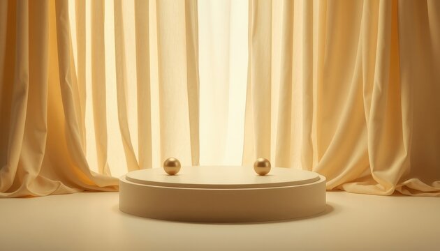Elegant stage with draped fabric and minimalist pedestal for product showcases, award ceremonies, or celebratory moments
