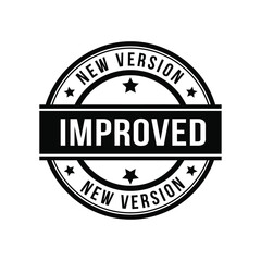 Obraz premium A circular black and white stamp declaring new version improved with star embellishments and a bold design high quality