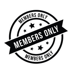 Fototapeta premium A black and white circular badge declares members only with stars and a ribbon banner high quality